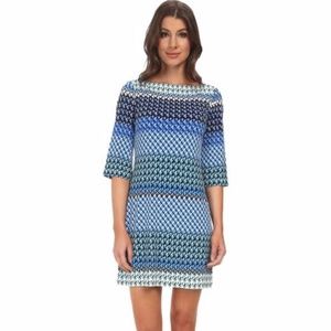 Donna Morgan Blue Square 3/4 Sleeve Dress